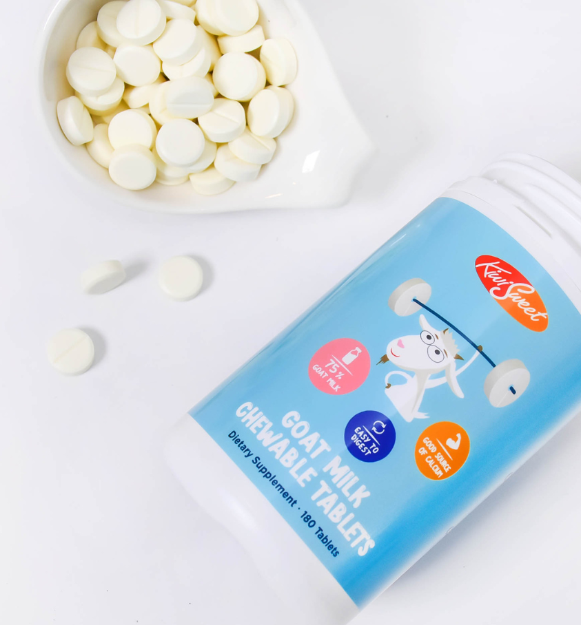 Product image of KiwiSweet Goat Milk Chewable Tablets (Original) from KiwiCorp – natural goat milk supplement for kids and adults.