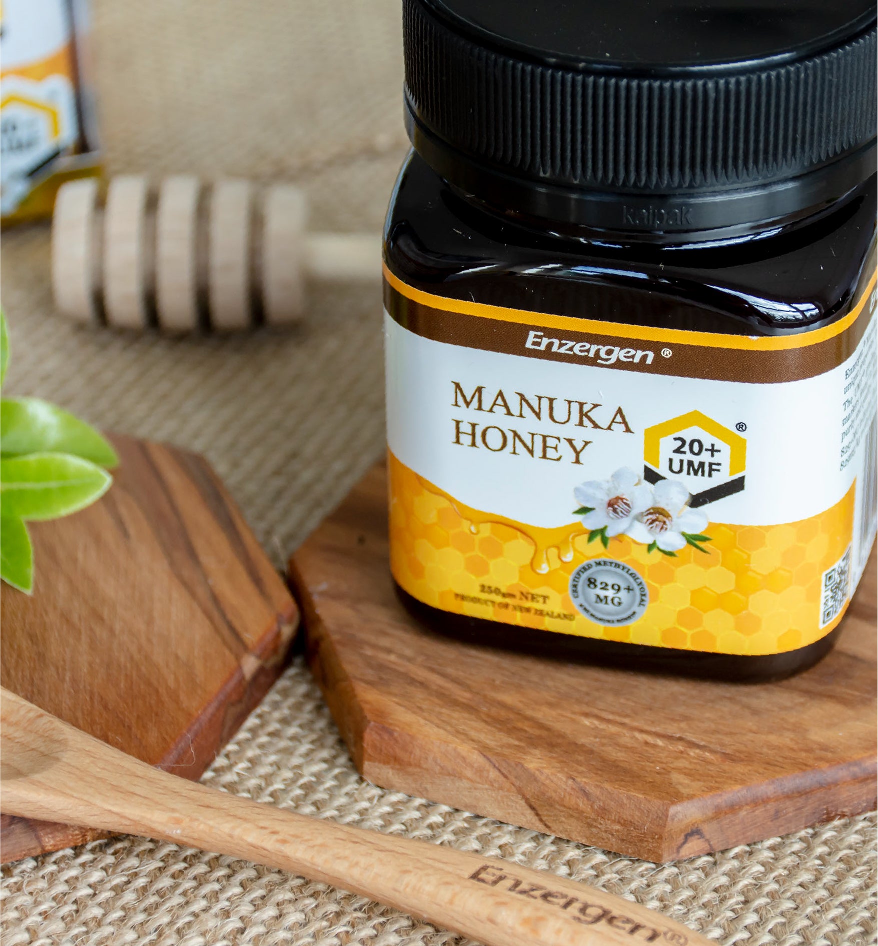 Product image of Manuka Honey UMF® 20+ and 10+ from KiwiCorp – dual strength antibacterial honey jars.