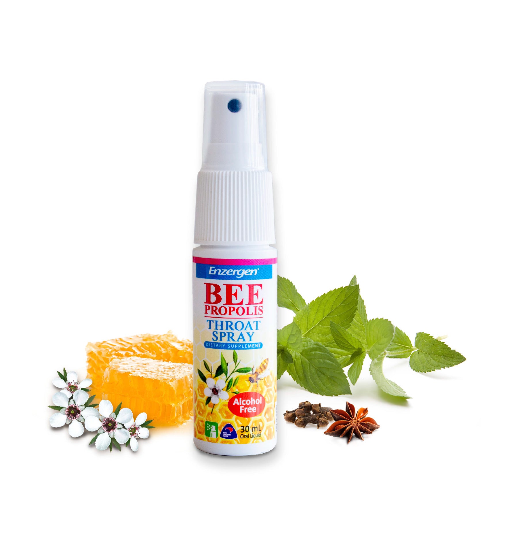 Product image of Bee Propolis Extract and Alcohol-Free Throat Spray from KiwiCorp – natural throat and immune support.